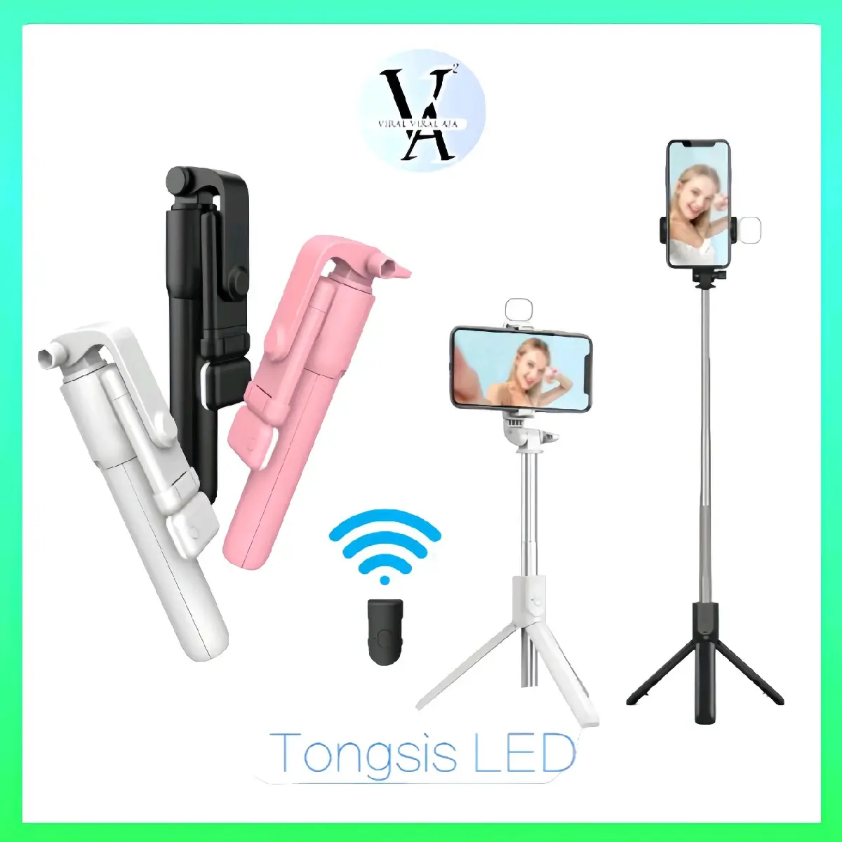 Tongsis Selfie Tripod 4 in 1 Wireless Blutut  Remot LED Lampu Bluetooth Kamera