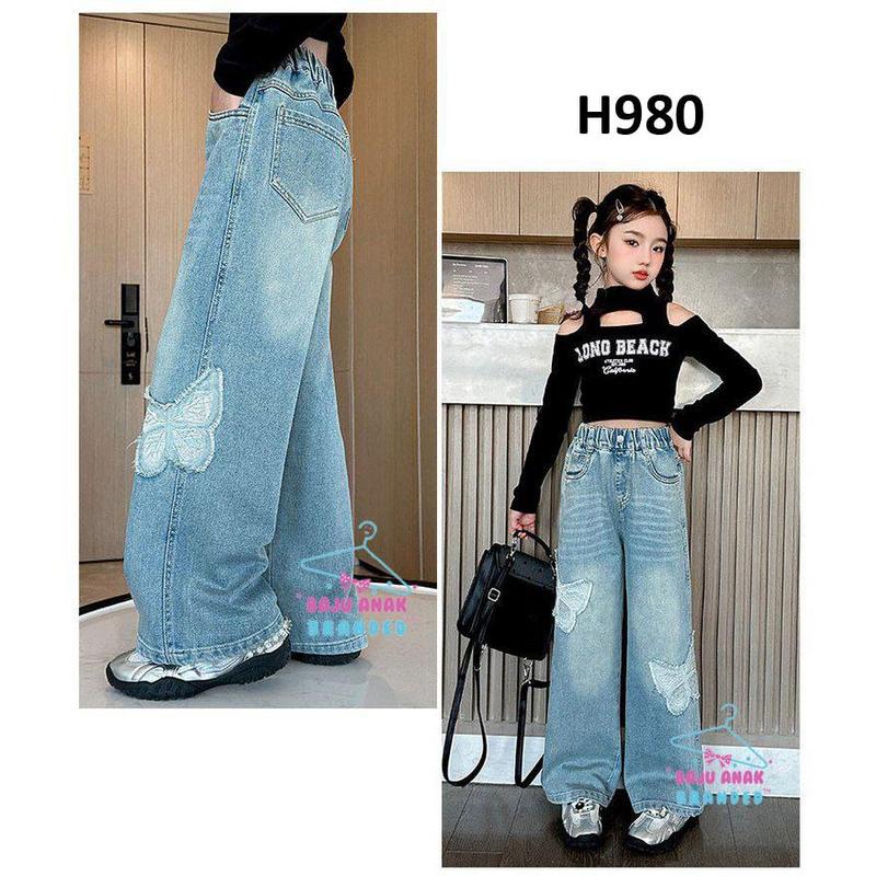 H980 Celana Kulot Butterfly Jeans Anak Perempuan Tanggung 2