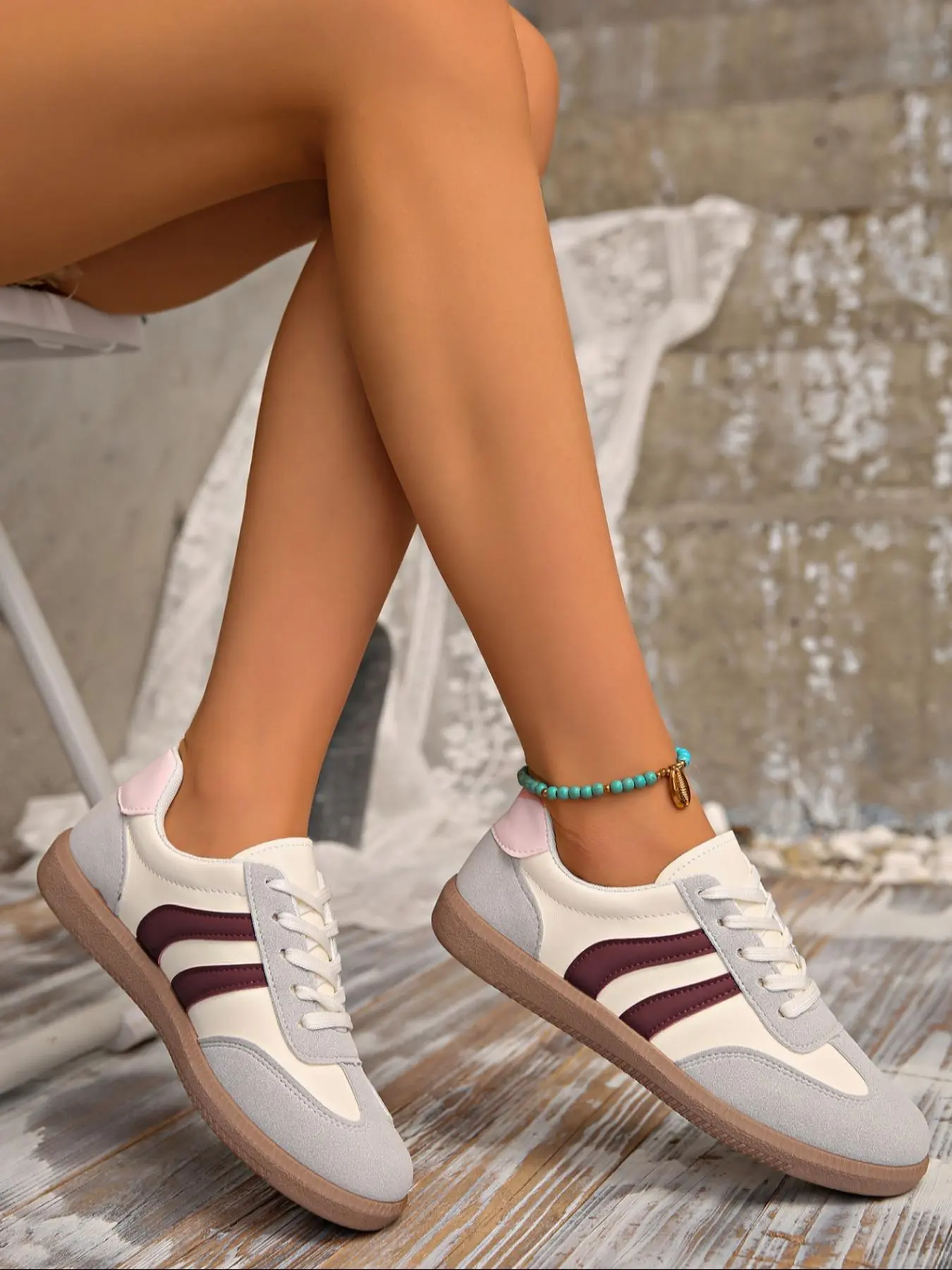 Women's Fashionable Lace Up Low Top Sneakers, Casual Comfortable Sports Shoes for Daily Wear, Non-slip Sneakers for Women & Girls