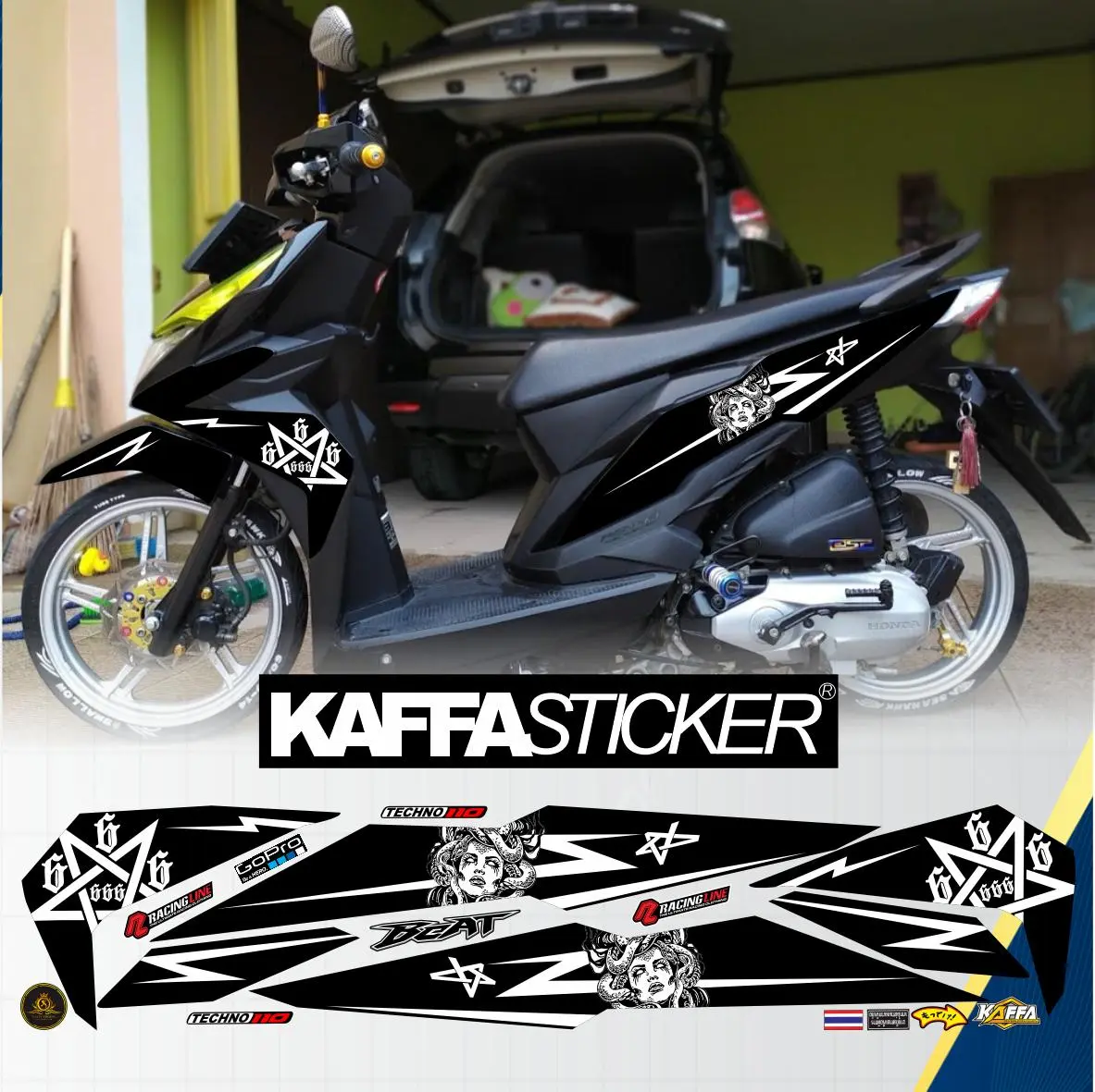 Striping Variasi Beat Esp/Beat Street Motif Medus Stiker List Hitam Motif Medus Stiker Motorcycle