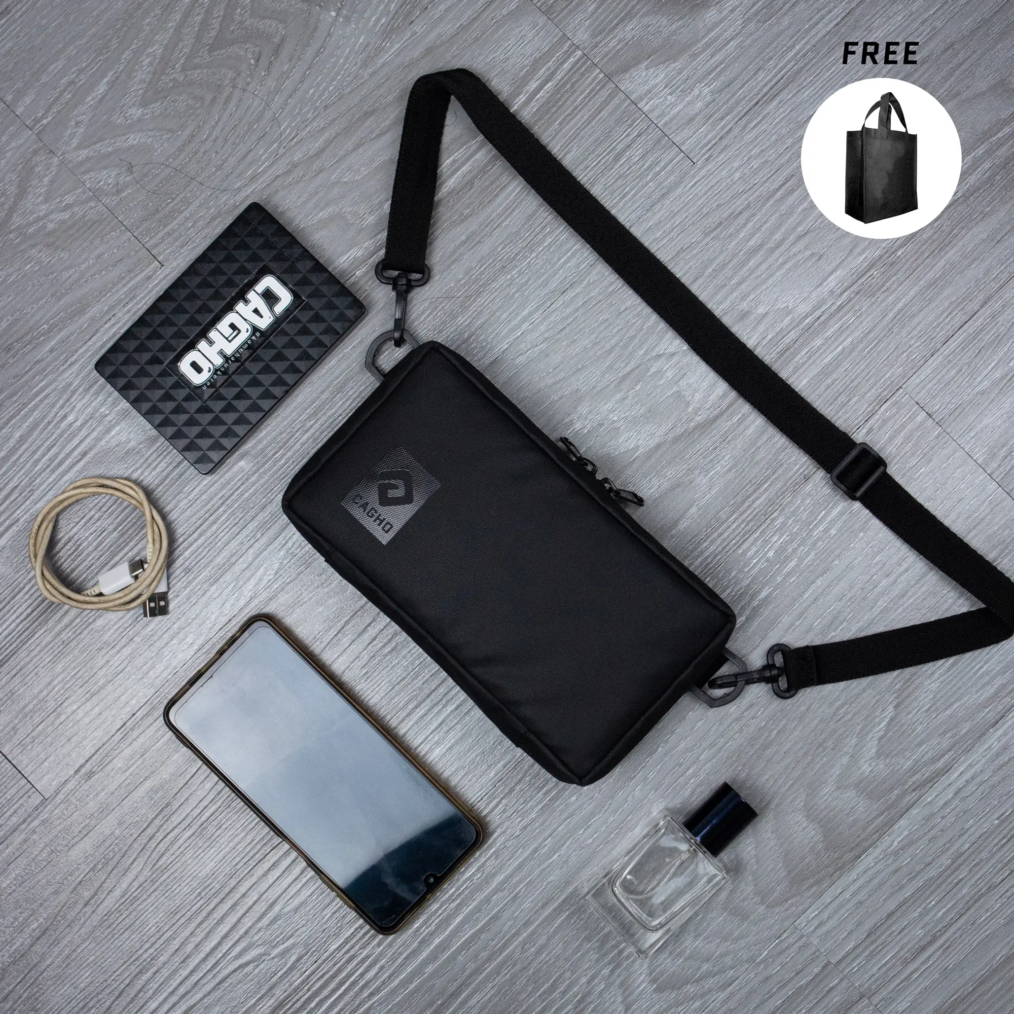 CAGHO I SONIC Hanging Slingbag I Handbag Pria I Clucth Bag Pria Wanita I Slingbag Pria Waterproof Waistbag