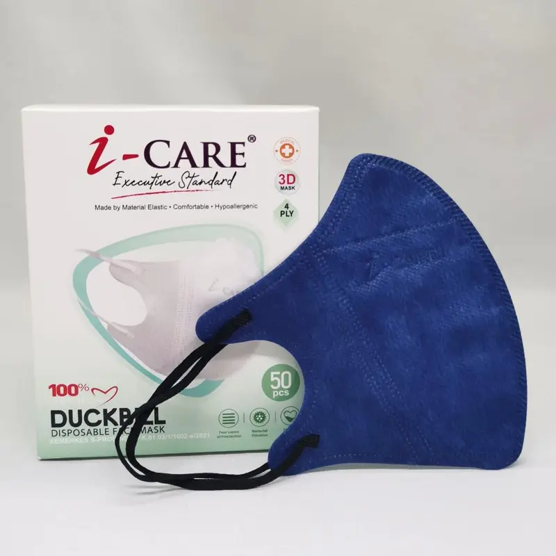 Masker ICARE Duckbill EMBOS Earloop 4ply PREMIUM QUALITY BOX 50pcs / POUCH 25pcs Waterproof Duckbill Icare 5