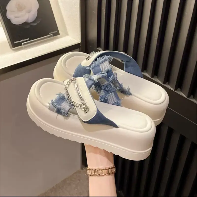 Dép nữ hottrek cao 4cm VYSHOESSHOP Rin Khoá  Bắt Chéo Kiểu Dáng Hàng Quốc VYSH-DNT-421- (lấy chuẩn size ) Women GiàY Nhung - DéP, Cao Su, Hoa 5
