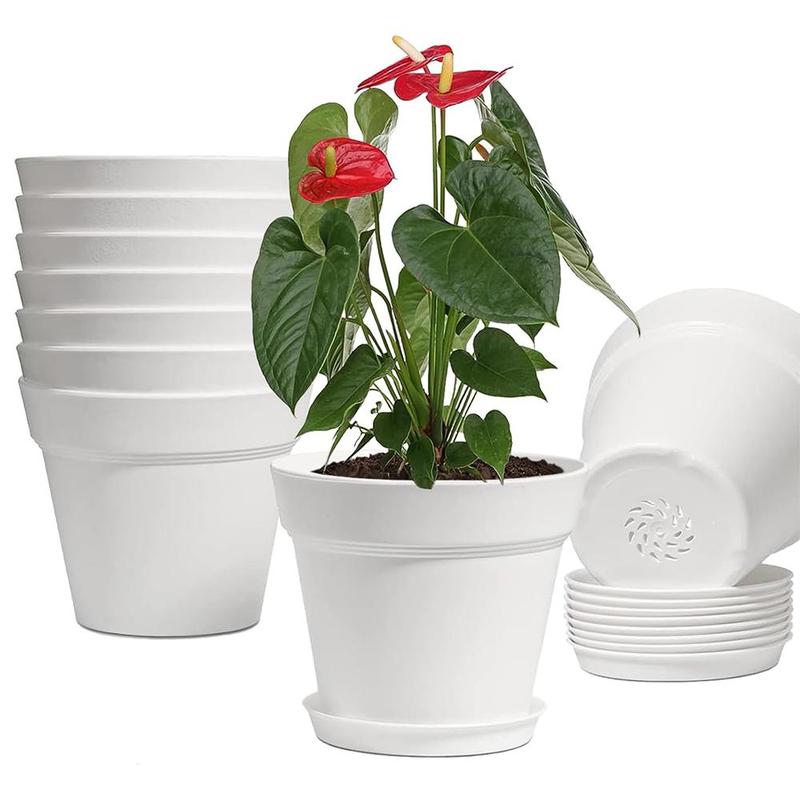 Product Introduction of 7 Inch Plastic Plant Pot with Drainage Hole & Tray, Plant Pot for Home Garden Flowers Succulents, Universal Garden Supplies 0
