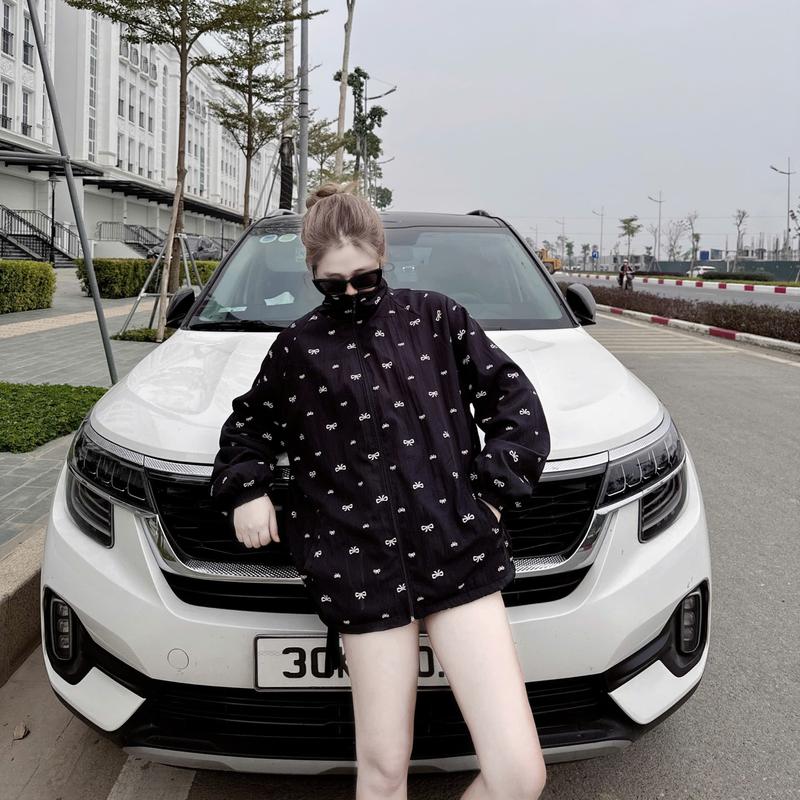 Áo Khoác Lót Lông Cừu Họa Tiết Hình Nơ Phom Rộng Áo Khoác 2 Lớp Giữ Ấm Mùa Đông Nữ Jacket