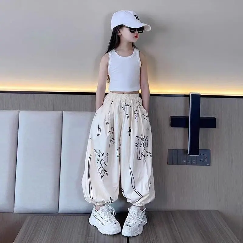 Quần Dài Baggy Cho Trẻ Em, Cỡ 11-12, Quần Chống Muỗi Cho Bé Gái, Phong Cách Mới Mùa Hè, Thời Trang, Dáng Rộng, Quần Đèn Lồng, Thích Hợp Cho Trẻ Em Lớn, Jazz Trẻ Em, Múa Đường Phố, Quần Jogger, Quần Dài 8