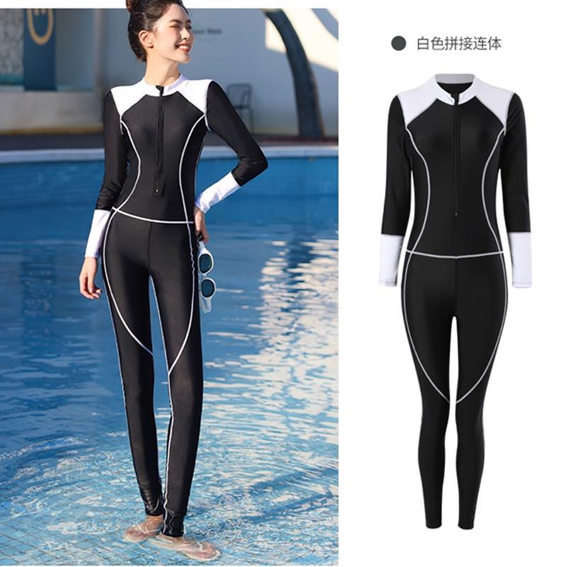 Product Introduction of Diving Suit New Swimsuit Women's Summer Conservatively Thin Cover Belly One-Piece Long Sleeves Trousers Sports Student Jellyfish Swimsuit 7