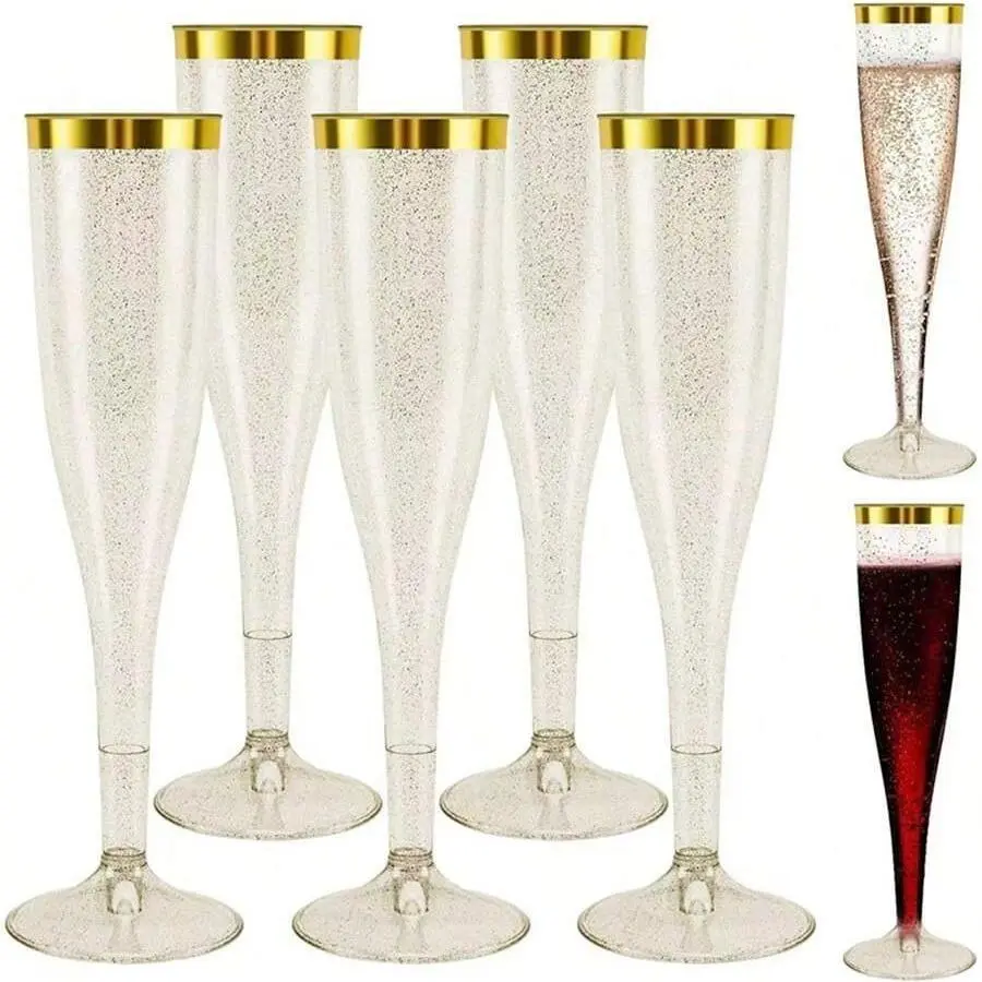 Champagne Glasses Set, 10pcs/set Elegant Clear Champagne Glasses, Stemmed Champagne Flutes, Champagne Goblet for Wedding Anniversary Birthday Party