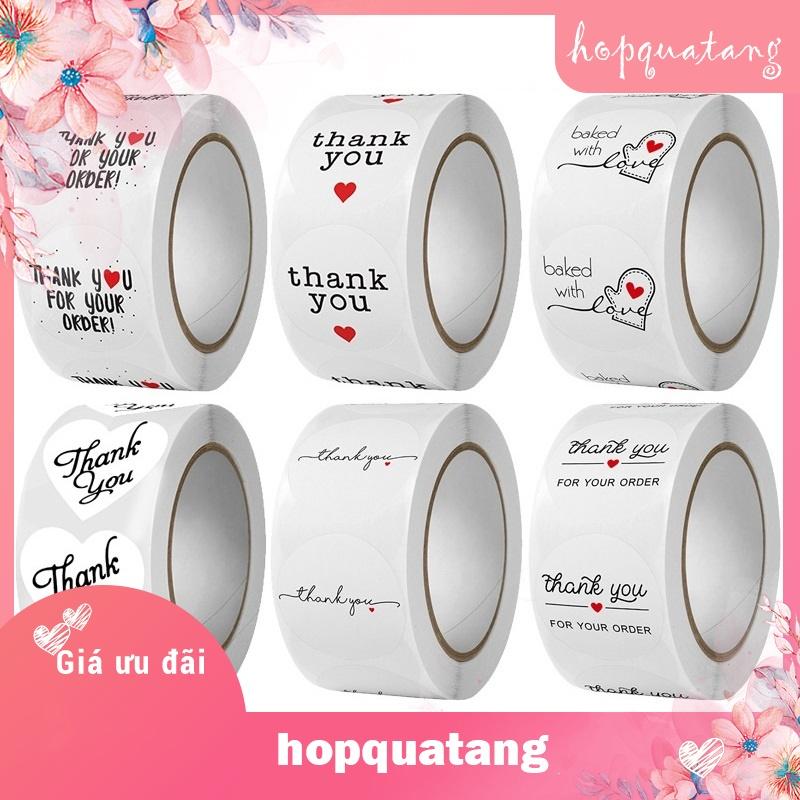 Cuộn 500 Tem nhãn dán Sticker Decal Thank You Cảm Ơn dán quà tặng hộp quà hàng hóa 