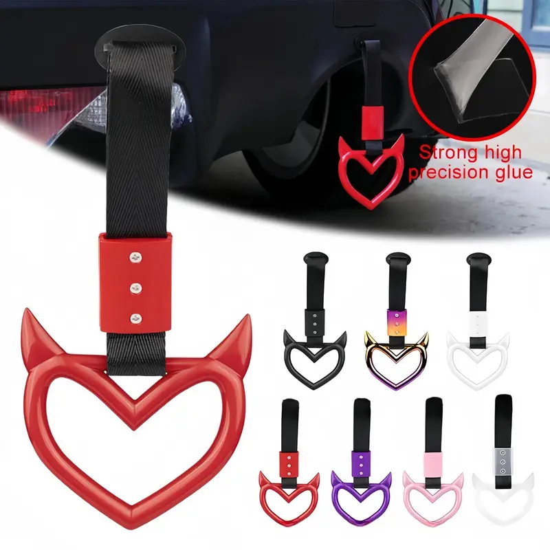 Universal Car Bumper Warning Ring, Portable Car Heart Shaped Handle Strap, Bumper Decoration Accessories for Vehicle, Bus, Truck 7