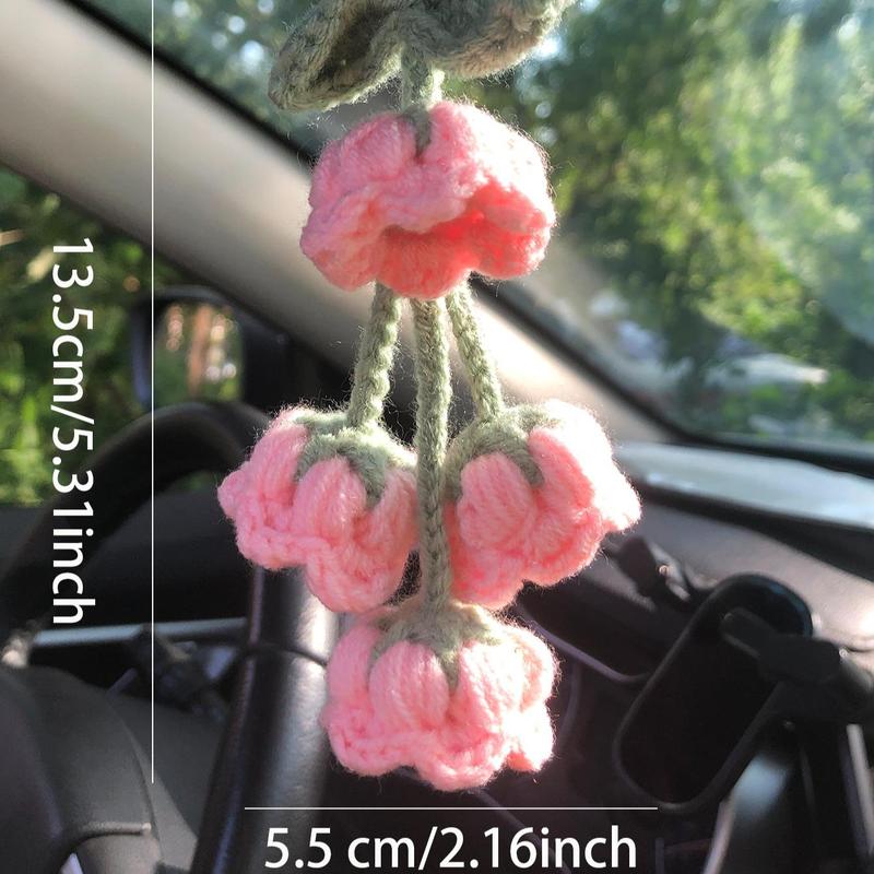 Woven Orchid Car Interior Ornament, Car Rear View Mirror Decoration, Car Interior Flower Pendant, Car Decoration Accessories for Women as Gifts 4