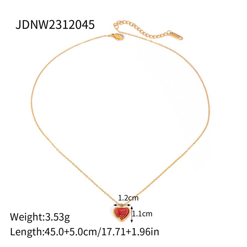 Vòng Cổ Trái Tim, Chất Liệu Thép Không Gỉ 18K, Mặt Dây Chuyền Và Hoa Tai Agate Đỏ, Phong Cách Độc Đáo Nhẫn, Cao Cấp 7