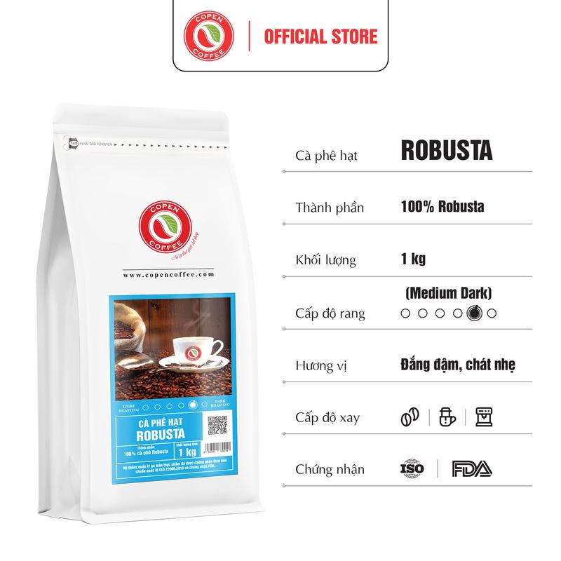 Cà phê hạt Robusta Rang Mộc Copen Coffee Nguyên Chất Pha Espresso Xay Pha Phin - Đậm đà Hậu Vị Sâu 1kg