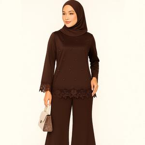 Pakaian Wanita Muslim, Baju Leher Bulat, dengan Manik Renda Clothing Shirts