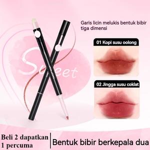 Berus garis bibir dua hujung, berus gincu untuk wanita, kalis air, tahan lama, tidak luntur, sesuai untuk pelajar, pensil bibir dua hujung untuk menggariskan bibir montok, satu sapuan pelbagai guna lip crayon Eyeliner Kosmetik Makeup 【Beli 2 dapatkan 1】