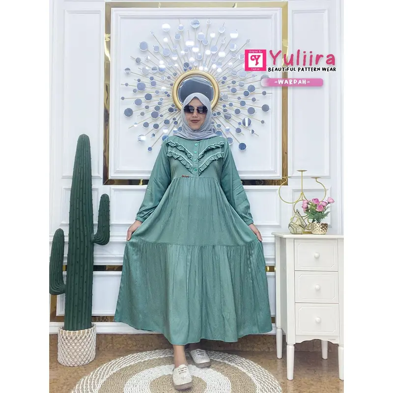 Midi Dress KEYSHA Rayon Twill Cantik Premium Tebal Uniqlo | YULIIRA Kancing Busui Gamis Cantik MidiDress Muslim Pekalongan Nyaman 2