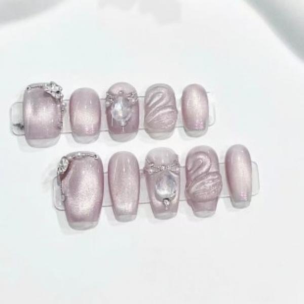Product Introduction of Mid-Length Ballet Nail Ice Transparent Pink Creamy Green Color Matching Nail Sticker Wear Nail Wholesale Finished Product 24 Pieces Nails 19