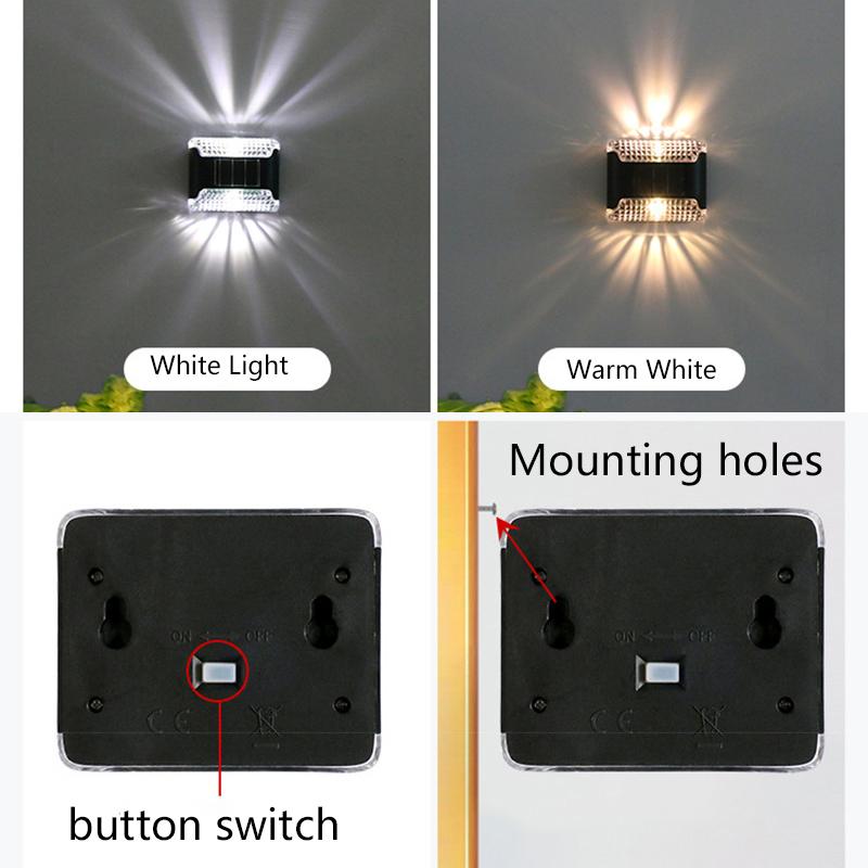 Product Introduction of 1 Pcs Outdoor Solar Wall Lamp LED Solar Powered Lights Waterproof Up and Down Luminous Light Garden Balcony Fence Decoration 25