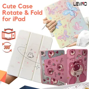 LEVINO Case iPad Akrilik 360 Rotating Flip Cute Graffiti for iPad Gen 7/8/9 10.2in iPad Air1/Air2 iPad Air 5/Air6 11inch Gen 5/6 9.7 inch Auto Sleep / Wake