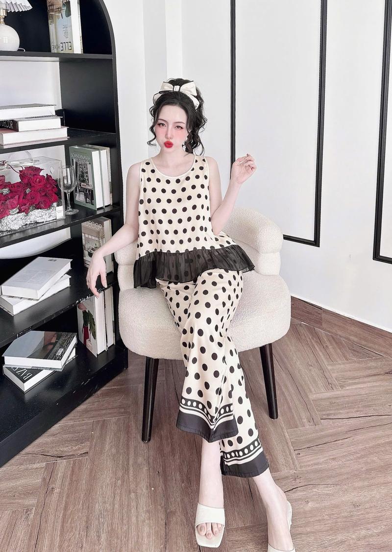 Product Introduction of Đồ bộ nữ dễ thương thiết kế tay sát nách form baby doll tiểu thư chất lụa latin tơ tằm mịn mát freesize dưới 60kg 10