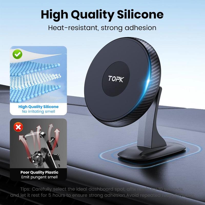 Product Introduction of TOPK Car Dashboard Phone Holder, 360° Rotatable Car Phone Holder with Magnetic Suction, Universal Car Interior Accessories for iPhone 15 14 13 Pro Max 4