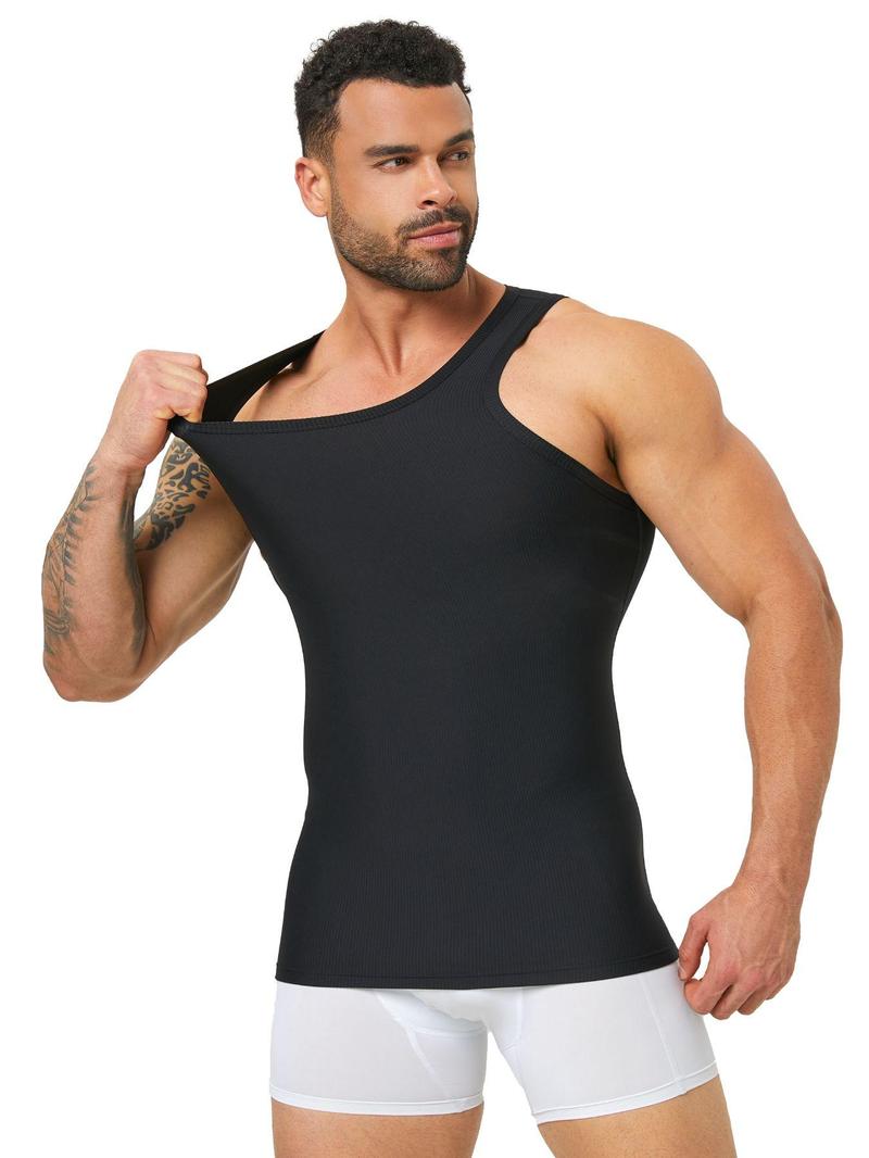 Product Introduction of Men's Solid Ribbed Muscle Fit Compression Tank Top, Casual Sleeveless Workout Base Layer Tank Top for Daily Wear, Menswear for All Seasons 3