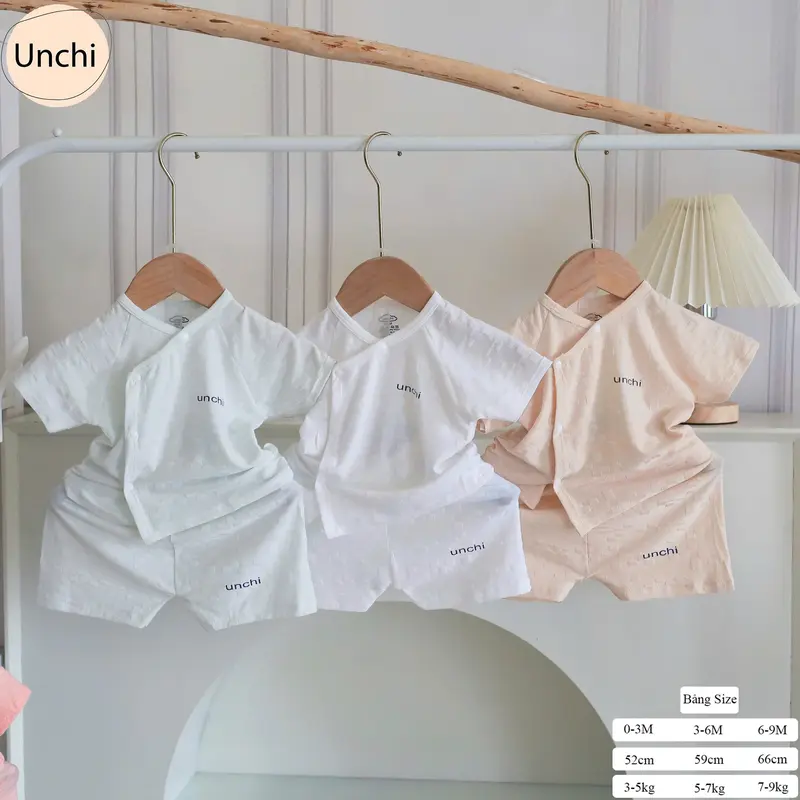 BC14. Bộ sơ sinh cộc tay Unchi vải petit bamboo vân nổi mềm mát cho bé sơ sinh từ 3-8kg (Form nhỏ) 2