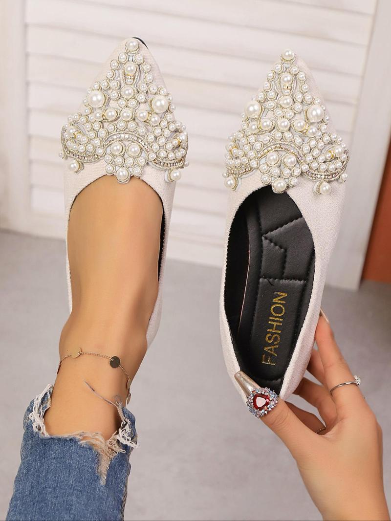 Product Introduction of Women's Fashionable Rhinestone & Faux Pearl Decorated Slip on Ballet Flats, Elegant Pointed Toe Flat Shoes for Daily Wear, Lightweight Breathable Comfortable Shoes for Women & Girls 9