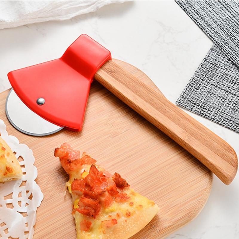 Stainless Steel Pizza Cutter, Wooden Handle Axe Pizza Cutter, Baking Pizza Cutter, Round Pie Cutter, Food Divider, Cooking Kitchen Utensils, Cutting Tool, Kitchen Gadgets 2