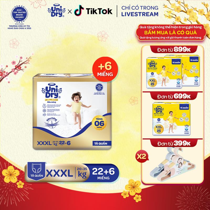 Tã quần UniDry Supreme siêu mỏng chỉ 2mm size M/L/XL/XXL/XXXL Cho Bé