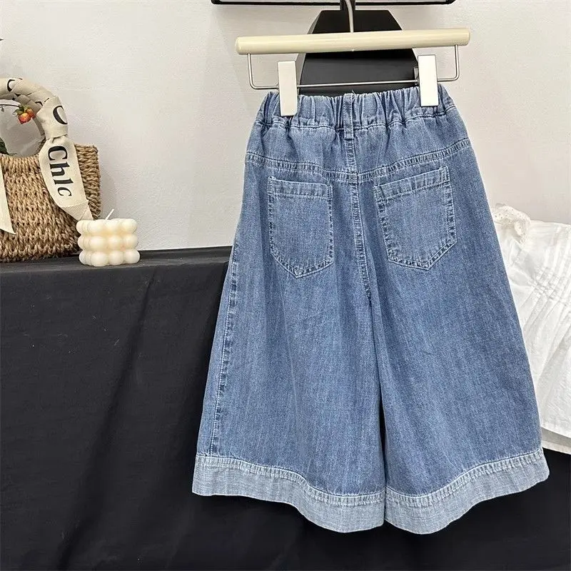 Quần Dài Jean Bé Gái, Mỏng Mùa Hè, Phong Cách Hàn Quốc, Quần Ống Rộng, Quần Đi Chơi Mùa Hè Cho Bé Gái, Quần Ống Đứng, Hợp Xu hướng, Cho Trẻ Em