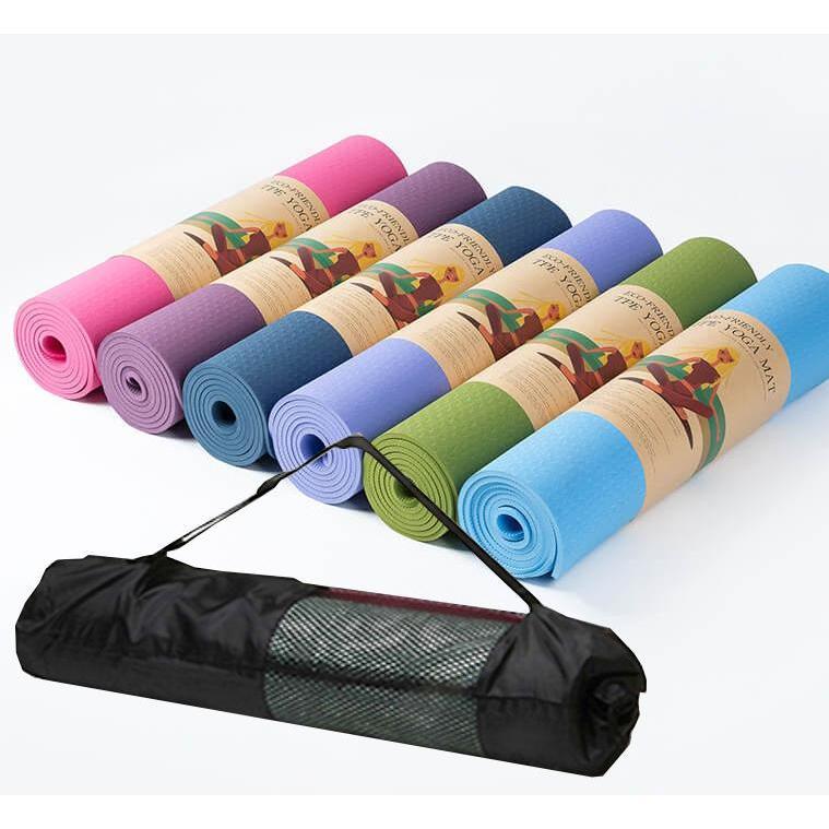Thảm Tập Yoga Gym Thể Dục Tại Nhà TPE Chống Trượt 2 Lớp Dày 6mm Chất Liệu Cao Su Non Cao Cấp Chống Trơn Trượt Tập Gym Sport