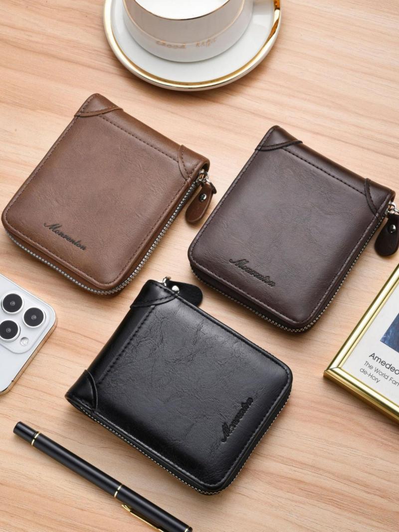Product Introduction of Men's Vintage Zipper Short Wallet, Multi-functional Large Capacity Card Holder, Casual Trendy Versatile High-quality Daily Wallet for Men 0