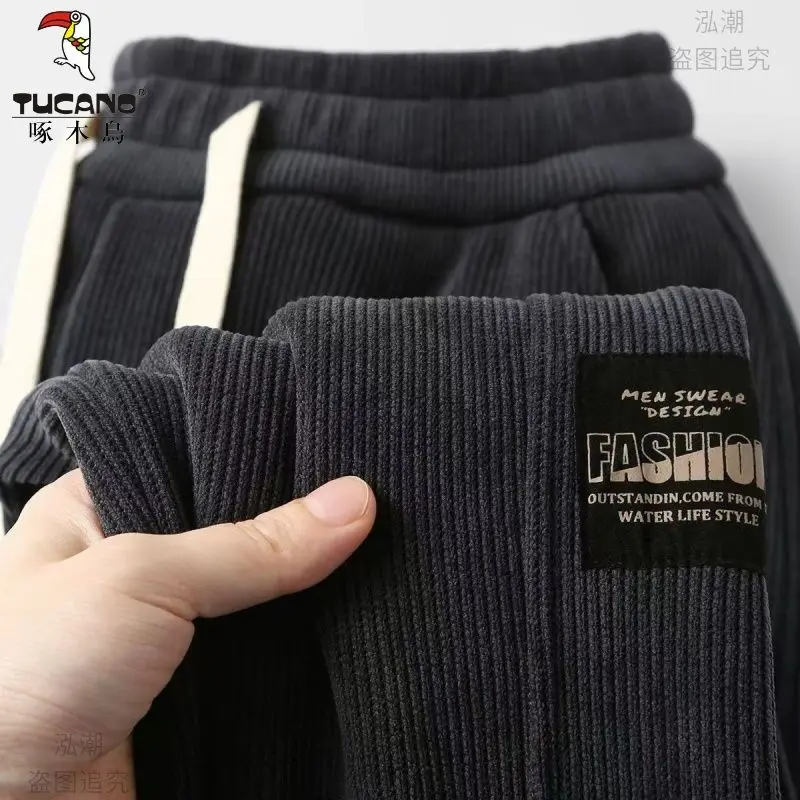 Quần Dài Buộc Mắt Cá Chân Vải Nhung Kẻ, Thương Hiệu Chim Gõ Kiến, Dành Cho Nam Giới, Lót Lông Cừu, Dày Dặn, Dễ Phối Đồ, Thương Hiệu Thời Trang Thường Ngày Thích Hợp Cho Mùa Thu Và Mùa Đông