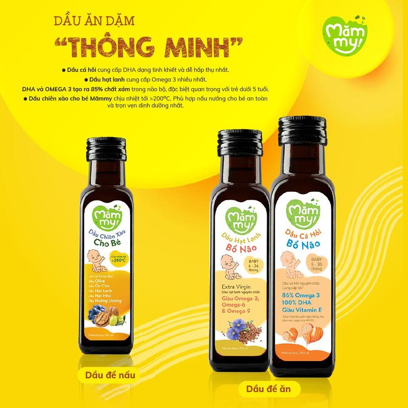 [Date 11/2026] Set 3 dầu ăn dặm bổ não Mămmy(dầu cá hồi-dầu hạt lanh-dầu Olive 30ml) hoặc chai 100ml 5