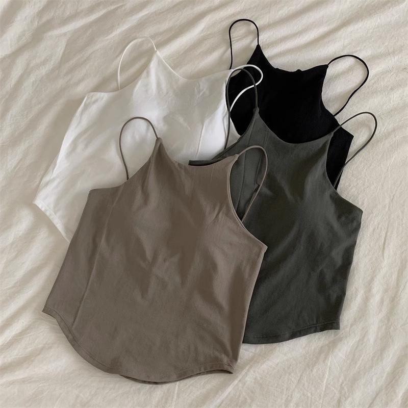 Áo Hai Dây, Phong Cách Đường Phố BLESSY, với Miếng Đệm Không Thể Tháo Rời Áo Ba Lỗ Camisole, Thoải Mái, Được Làm Bằng Nylon Và Vải Thun, Thích Hợp Cho Đồ Mặc Nữ Cơ Bản, Sành Điệu 3