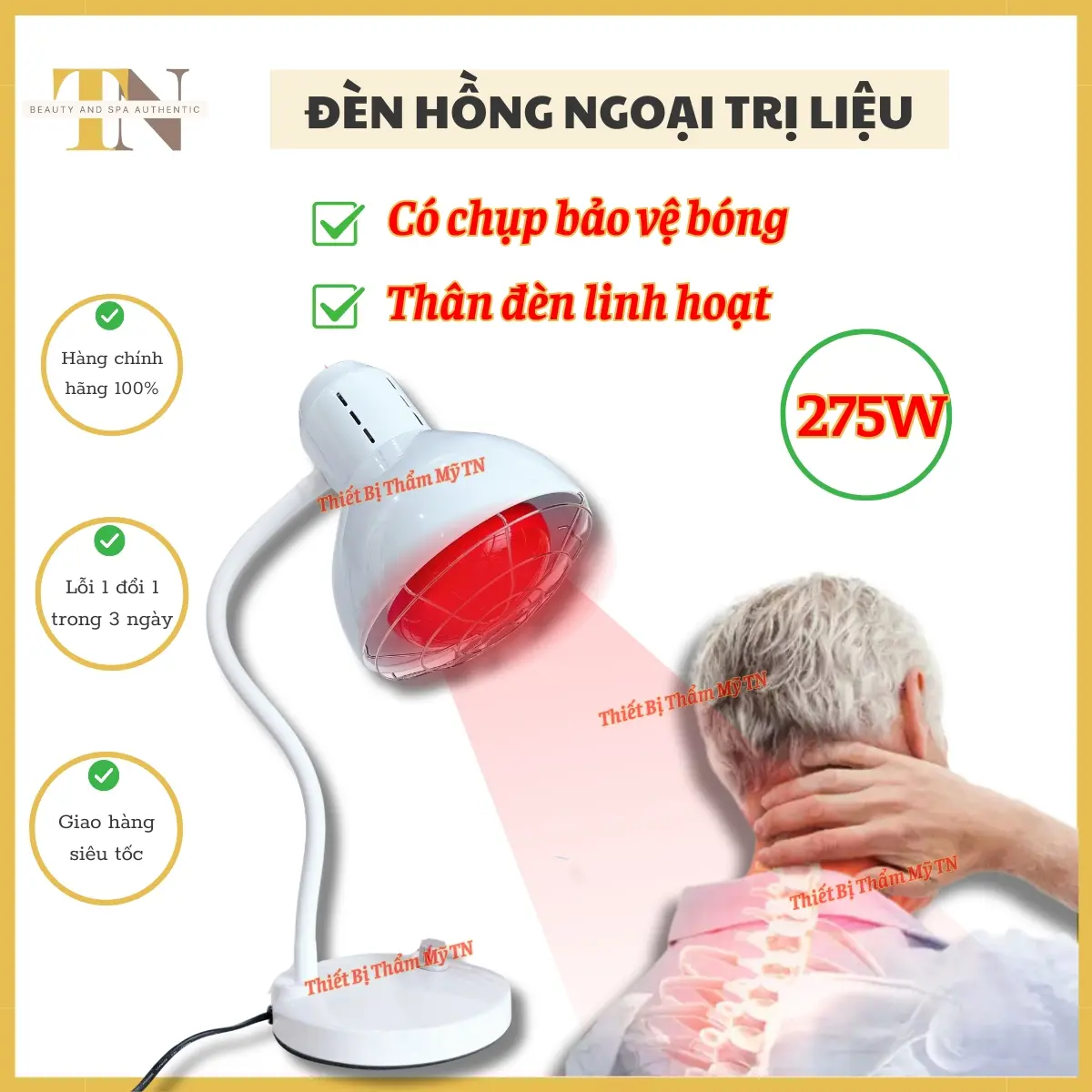 Đèn hồng ngoại tri liệu, thông tắc tia sữa mini | Đèn hồng ngoại để bàn bóng 275W