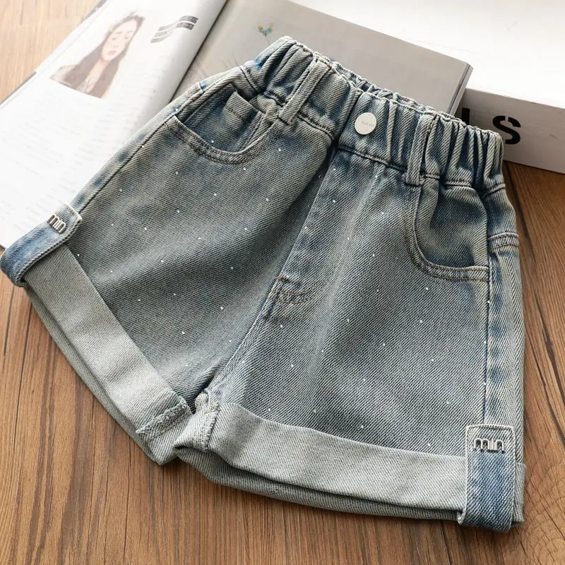 Quần Short Denim Viền Cuộn Sành Điệu Cho Bé Gái, Hàng Mới Về Năm 2025, Thích Hợp Cho Mùa Hè, Dễ Phối Đồ Cho Trẻ Em, Mỏng Và Mềm Mại, Thương Hiệu: M quần  jean  đùi  cho  bé  gái