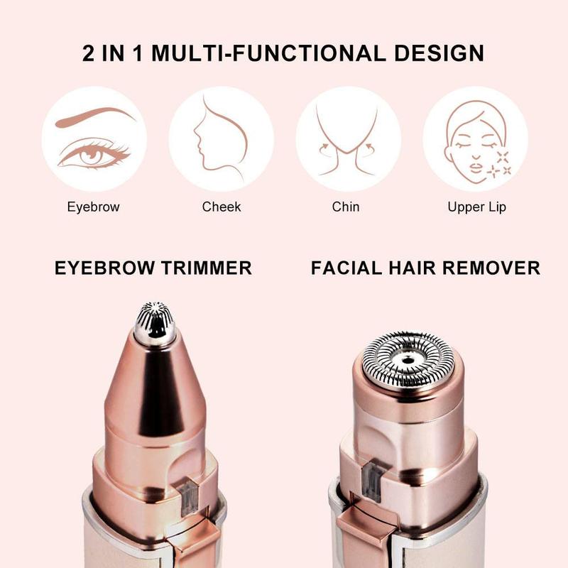 Electric Eyebrow Trimmer, 1 Set Portable 2 in 1 Facial Hair Remover, Lip Facial Body Hair Removal Tool with LED Light, Facial Hair Care Tool, Winter & New Year Gift, Stocking Fillers Gentle Lightweight 2