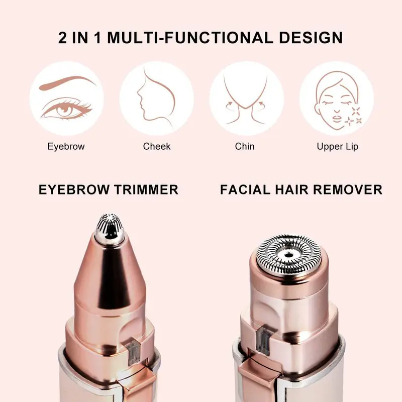 Electric Eyebrow Trimmer, 1 Set Portable 2 in 1 Facial Hair Remover, Lip Facial Body Hair Removal Tool with LED Light, Facial Hair Care Tool, Winter & New Year Gift, Stocking Fillers Gentle Lightweight 2