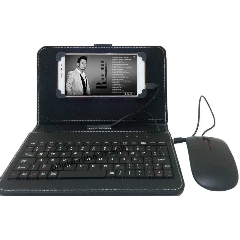 (Có video quay thật) bao da bàn phím kèm chuột + lót chuột cho điện thoại máy tính bảng từ 4.-8 inch