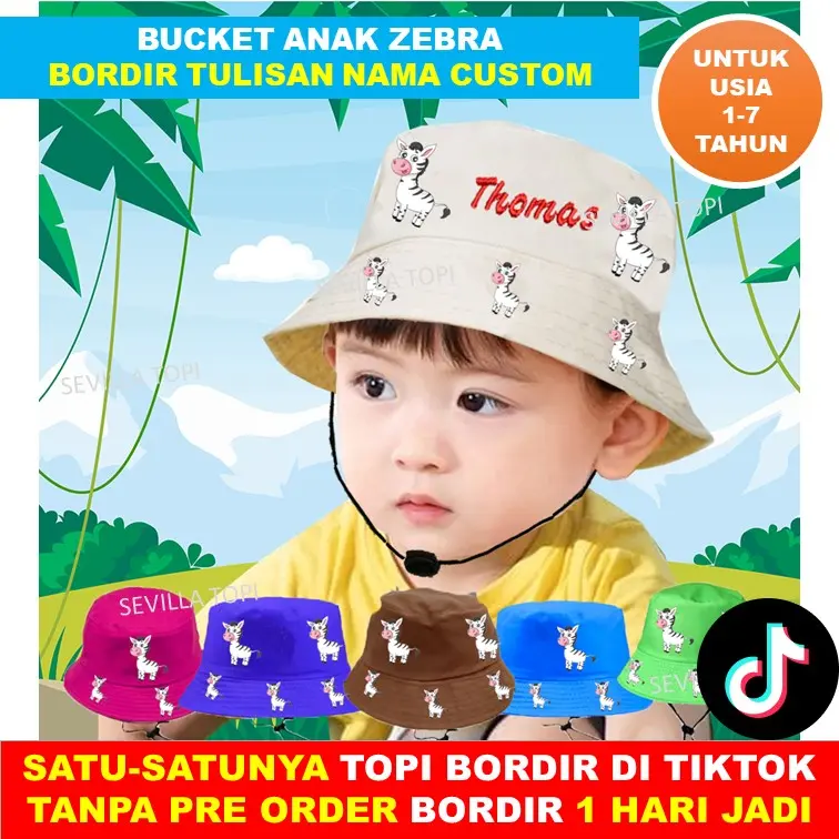 Topi Anak Zebra Bucket Anak Karakter Custom Bordir Nama Anak Usia 1 - 6 Tahun 0