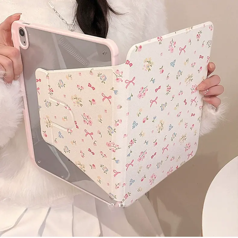 Floral Bow Rotation for Apple Ipad10 Generation Tablet Protective Case Air5/4 Rotatable 9/8 with Pen Slot Pro Female Accessory Computer
