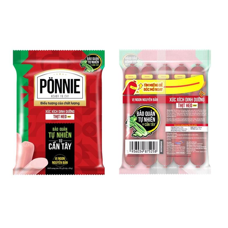 Combo 10 gói Xúc Xích Tiệt Trùng Ponnie Vị Heo Gói  175g ( 5 Cay * 35g ) - 10 gói ( 50 cây 35g) xucxich xucxich  ponnie