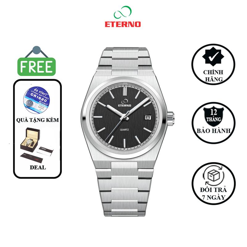 Đồng Hồ Nam ETERNO E24-0035 Thiết Kế Sang Trọng, Dây Thép Bạc Không Gỉ Cao Cấp