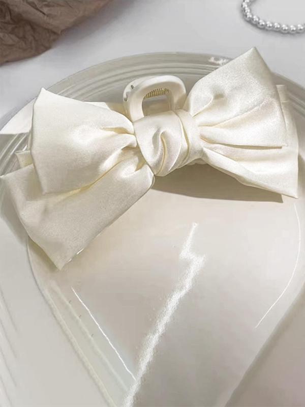 Women's Elegant Bowknot Design Hair Claw Clip, White Claw Clip, Minimalist Elegant Plain Easy Grasping Hair Claw for Daily Use, Fashion All-match Hair Accessories 3