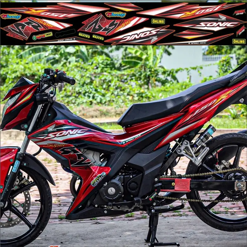 NHÃN DÁN TEM SONIC 150R ĐỎ ĐEN . MẪU TEM RS BẮT MẮT , DECAL 3 LỚP , MỰC IN SẮC NÉT , tem sonic 0