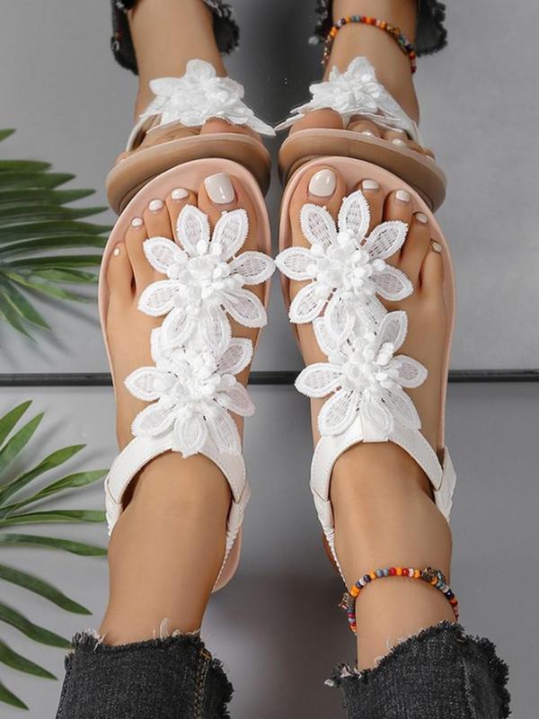 Women's Fashionable Flower Decorated Slingback Sandals, Casual Boho Style Flat Sandals for Beach Vacation, All-match Commuter Shoes for Work & Daily Wear 0