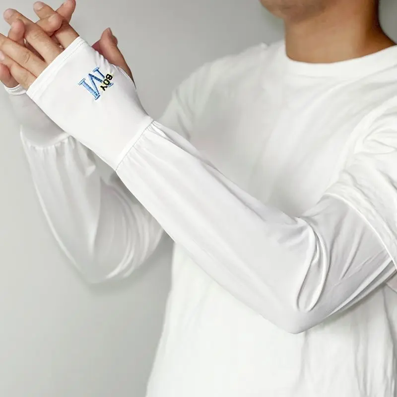 Summer Sun Protection Oversleeve Men Oversleeves Uv Protection Ice Silk Arm Guard Men's Gloves Driving and Biking Breathable Ice Men