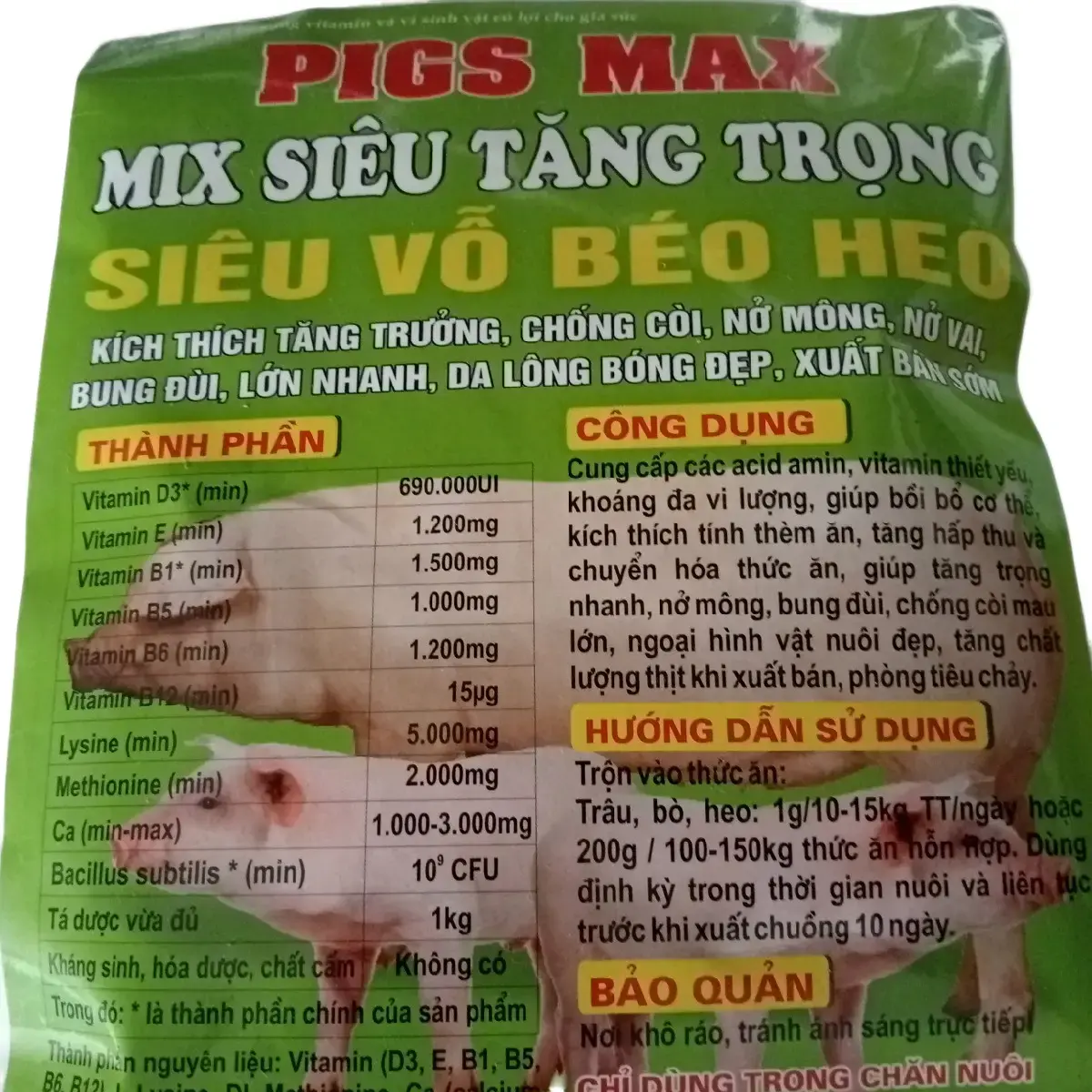 Vỗ béo heo 1kg tăng trọng, nhanh lớn, đẹp mã, xuất bán sớm. Bột trộn thức ăn